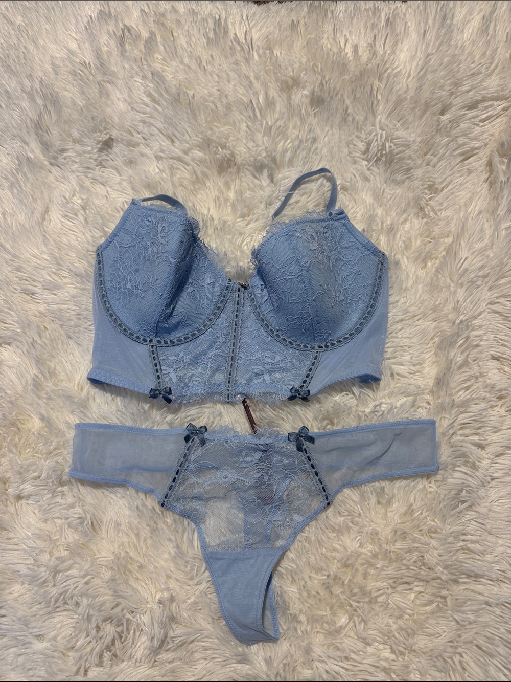 Adore Me Light Blue Lace Longline Bra & Thong Set